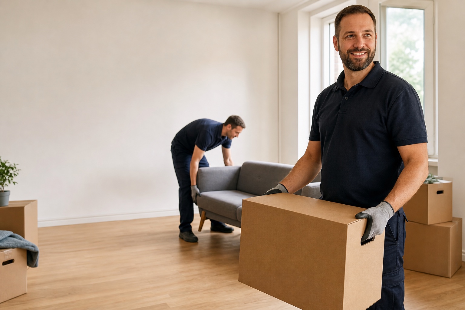 Mitarbeiter bei einer Haushaltsauflösung in einer hellen Wohnung